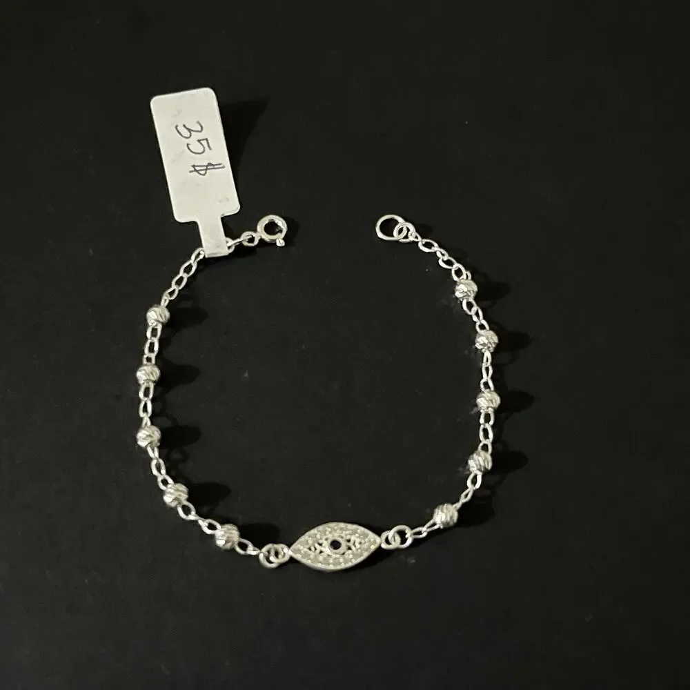 pulsera con diseño de ojo con piedrita color azul - plata 925 - 7 Inch